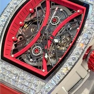 Luxury Red and Silver Watch with Diamond Accents
